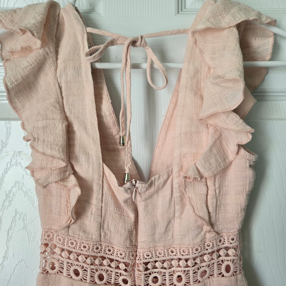 Jun & Ivy Light Pink Crochet Lace Ruffle Mini Dress XXS Boho Coquette Cottagecor - Picture 4 of 16